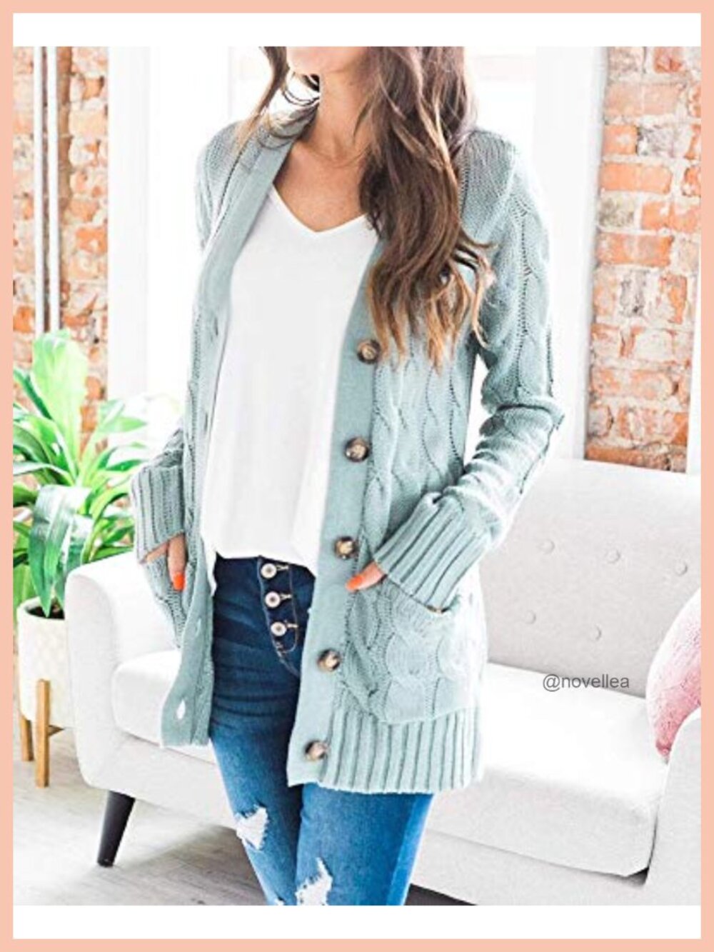 Women's Cable Knit Cardigan Button Down Open Front Long Sleeve Sweater Coat - Picture 2 of 6